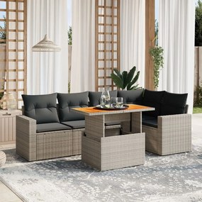 3271305 vidaXL Set mobilier grădină cu perne, 6 piese, gri, poliratan