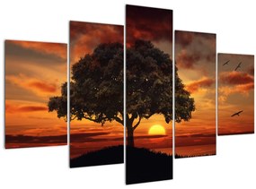 Tablou cu pomi și apus de soare (150x105 cm)