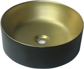 Lavoar pe blat Invena Kos rotund 42 cm negru - auriu mat