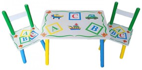 Masuta copii din MDF cu doua scaune Novokids™ My first table, dimensiuni 59X39X40, suprafata lucioasa, cu litere, Alb cu Verde