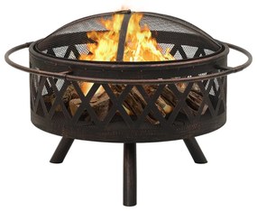 311885 vidaXL Vatră de foc rustică, cu vătrai, 76 cm, oțel, XXL