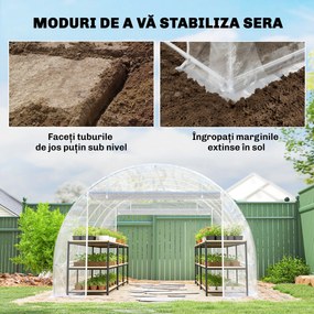 Outsunny Seră de Grădină Tip Tunel 3x4x2 m cu 2 Uși Rulabile, Seră pentru Grădină cu 4 Suporturi Diagonale, Cadru din Oțel și Acoperiș din PE, pentru Legume, Flori, Fructe, Anti-UV, Transparentă | Aosom Romania