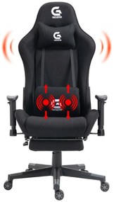 Scaun gaming cu masaj în perna lombară, suport picioare, funcție sezlong, SIG 5035, material textil, Negru,