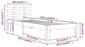 Cadru de pat, gri, 100x200 cm, lemn masiv de pin Gri, 100 x 200 cm