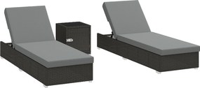 Outsunny Set 2 Șezlonguri de Grădină din Ratan cu Măsuță Laterală și Spătar Reglabil, 184x60x22 cm, Gri Închis | Aosom Romania