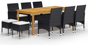 vidaXL Set mobilier de grădină, 11 piese, negru
