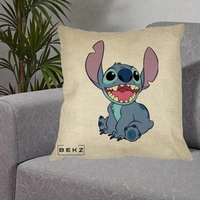 Perna Personalizata Stitch Zambitor, 40x40 cm, Crem, Husa Detasabila, Perna Inclusa, BEKZ®