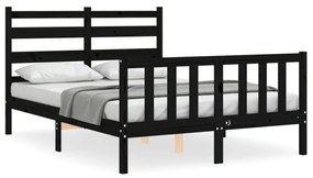 3192010 vidaXL Cadru de pat cu tăblie dublu mic, negru, lemn masiv