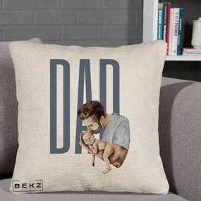 Cadou pentru Tata - Perna Personalizata DAD Tata si Nou-Nascut, 40x40 cm, Bej Canapea, Husa Detasabila, Perna Inclusa, BEKZ®