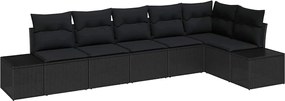 vidaXL Set de canapele pentru grădină cu pernă 6 pcs Negru poliratan