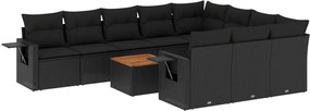 vidaXL Set canapele de grădină cu perne, 11 piese, negru, poliratan