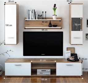 Mobilier pentru living, stejar wotan/alb, WAW NEW