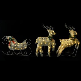 Decor de Craciun cu reni si sanie, 100 LED-uri, auriu, exterior 1, Auriu