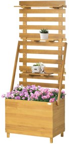 Outsunny Pată înaltă cu 3 rafturi, inclusiv rețea de susținere, rezistent la intemperii, lemn masiv, 63 cm x 39 cm x 160 cm, Natural | Aosom Romania