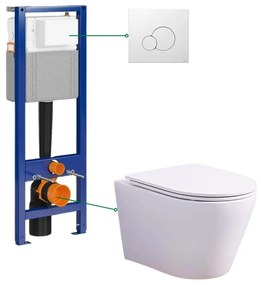 Set vas wc suspendat rimless cu capac soft close Oslo, rezervor wc incastrat Cersanit Tech Line Base A si clapeta alb mat