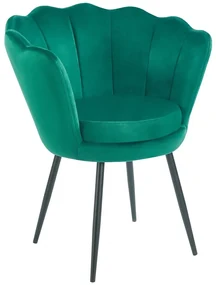 Scaun dining, picioare metalice finisaj negru, tapiterie catifea, Verde
