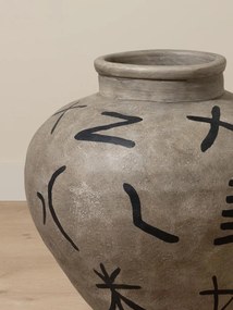 Vas decorativ din terracotta cu motive tribale , H60 cm , "Ritual"