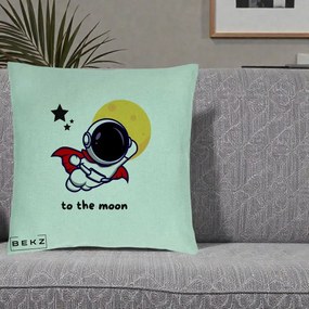 Perna Decorativa Astronaut To The Moon, 40x40 cm, Verde Menta, Husa Detasabila, Perna Inclusa, BEKZ®