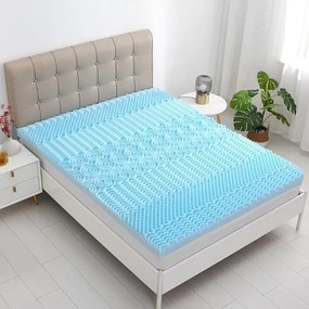 RESIGILAT- Topper saltea, din spumă cu memorie infuzată gel, design inovator 5 zone, husă detașabilă, ALB/ALBASTRU