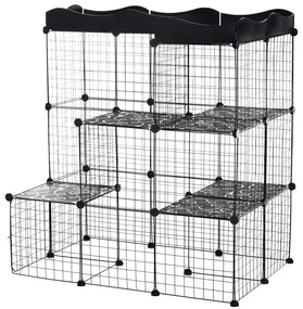 PawHut Țarc Modular pentru Animale de Talie Mică, cu Panouri și Accesorii, 105x70x116 cm, Negru | Aosom Romania