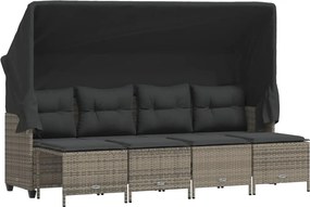 vidaXL Set canapea de grădină cu perne, 5 piese, gri, poliratan