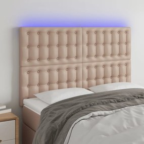 3122519 vidaXL Tăblie de pat cu LED, cappuccino, 144x5x118/128 cm, piele eco