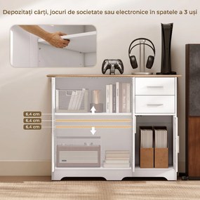 HOMCOM Comodă Modernă din Lemn cu 2 Sertare și 2 Dulapuri, 100x40x78 cm, Alb și Culoare Lemn | Aosom Romania