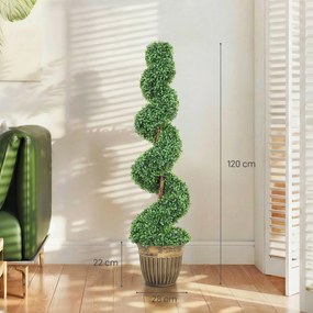 HOMCOM Set 2 plante artificiale buxus spiralate, 120 cm, cu ghiveci inclus, pentru decor interior și exterior, verde | Aosom Romania