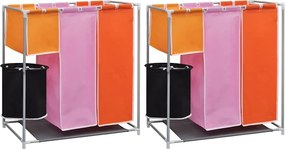 vidaXL Coșuri sortare rufe cu 3 secțiuni 2 buc. cu coș rufe de spălat