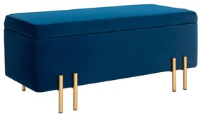 HOMCOM Băncuță, Băncuță Capitonată cu Spațiu de Stocare, Metal, Lemn de Cauțiuc, Spumă, 100 x 40 x 42 cm, Albastru | Aosom Romania
