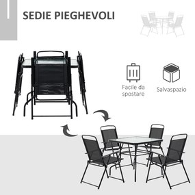 Outsunny Set Mobilier de Grădină 5 Piese, 4 Scaune Pliabile și Masă cu Orificiu pentru Umbrelă, Design Elegant, Negru | Aosom Romania