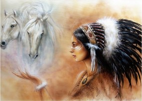 Tablou pe sticlă - Farmecele indienilor (70x50 cm)