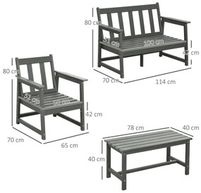 Outsunny Set Mobilier de Terasă din 4 Piese, Set Canapea Dublă, 2 Scaune și Măsuță de Cafea, 65x70x80 cm, Gri | Aosom Romania