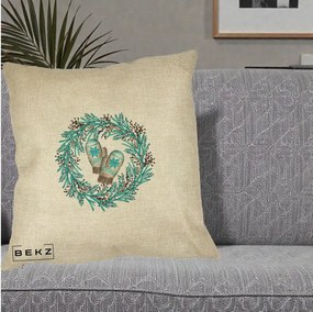 Perna Decorativa Coroana Turcoaz cu Manusi, 40x40 cm, Crem, Husa Detasabila, Perna Inclusa, BEKZ®