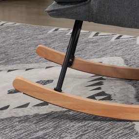 HOMCOM Scaun Balansoar cu Taburet în Stofă Tip In și Lemn de Cauciuc, Fotoliu Balansoar cu Pernă, Spătar Înalt, Cotiere, Capacitate 130 kg, pentru Dormitor Living, Gri | Aosom Romania