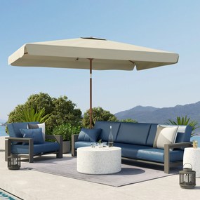 Outsunny Umbrelă de Grădină 2x3 m Înclinabilă cu Deschidere cu Manivelă, Ventilare și Margini Plisate, Anti UV 50+, Aluminiu și Poliester 180 g/㎡, Bej | Aosom Romania