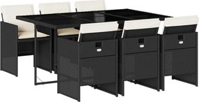 vidaXL Set mobilier de grădină cu perne, 7 piese, negru, poliratan