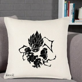 Perna Personalizata Dragon Ball Goku Super Saiyan Silueta, 40x40 cm, Crem Reliefat, Husa Detasabila, Perna Inclusa, BEKZ®