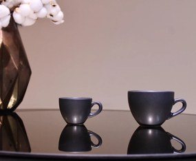 Set 2 Cesti + 2 Farfurii Cafea Vulcano (1 Cesca Espresso 70ml, 1 Cesca Cappuccino 200ml, 2 Farfurii ) Negru Mat Carbon
