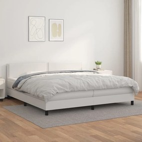 3141084 vidaXL Pat box spring cu saltea, alb, 200x200 cm, piele ecologică