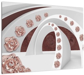 Tablou pe sticlă - Arcade 3D cu flori (70x50 cm)