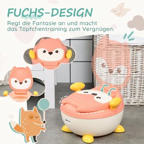 ZONEKIZ Oliță pentru Copii cu Spătar și Design de Vulpe, Toaletă pentru Copii cu Capac cu Vas Detașabil și Cotiere, 34.5x35x23 cm, Roz