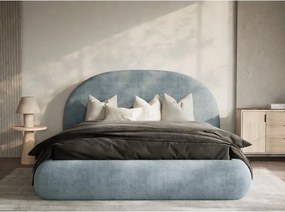 Pat matrimonial albastru deschis tapițat cu spațiu de depozitare cu somieră 160x200 cm Maumere – Maison de Rêve