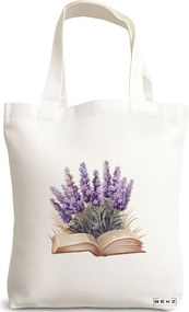 Sacosa de Panza pentru Cumparaturi, Geanta Tote, model Books 4 38 x 34.5 cm, Alba, BEKZ®
