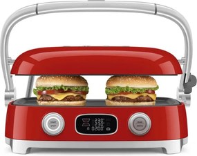 Grătar multifuncțional SMEG 50's Style MGF01RDEU, 2100 W, 60-230 °C, 3 programe, acoperire ceramică, tavă de scurgere, semnal sonor, cronometru, roșu