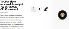 Spot LED incastrabil TULIPA Black recessed downlight 7W 55° 2700K CRI90 casambi
