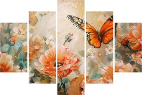 Tablou - Fluture și flori, pictură în ulei (150x105 cm)