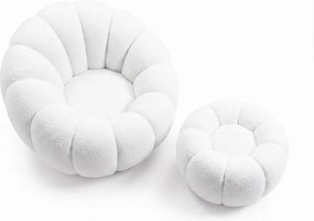 Fotoliu design rotativ BLOOM cu taburet, alba