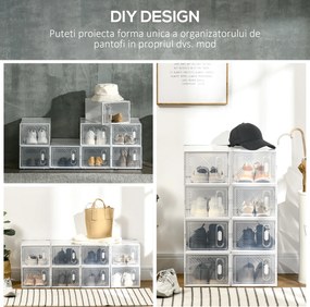 HOMCOM Pantofar Modular cu 8 Cuburi de Depozitare și Uși Magnetice, Cuburi din PP, 25x35x19 cm, Alb și Transparent | Aosom Romania