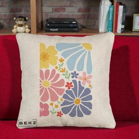 Perna Decorativa Flori Grafice Pastel Multicolor, 40x40 cm, Bej Canapea, Husa Detasabila, Perna Inclusa, BEKZ®